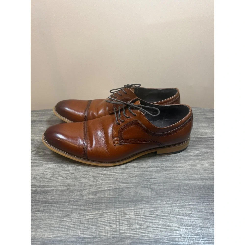 Stacy Adams Mens Cognac Brown Leather Cap Toe Brogue Oxford Dress Shoes Size 13